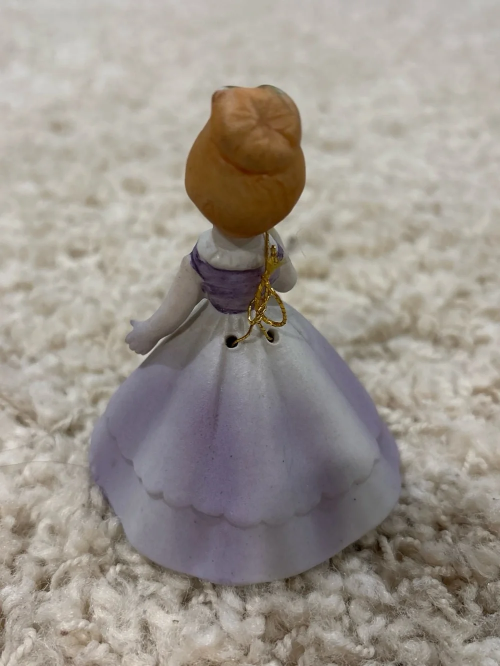 Vintage 1960s Japanese Miniature Porcelain Woman Lady Bell Purple Dress Floral